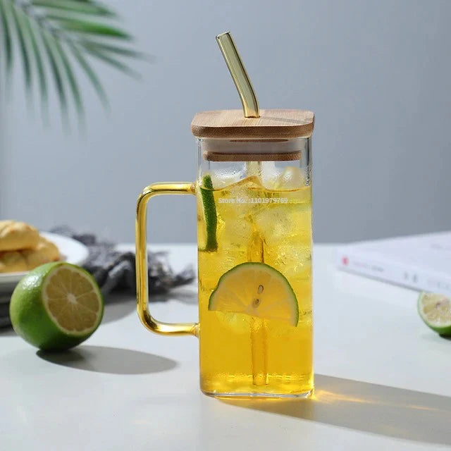 Square Coffee Mug With Wooden Top And Straw, 400ml Colored Handle Drinking Glass Cup, Transparent Drink Cup, Party Beverage Cup, Portable Glass Water Cup with Straw Lid, Household Borosilicate Straw Glass Square Coffee Mug With Wooden Top And Straw, 400ml Colored Handle Drinking Glass Cup, Transparent Drink Cup, Party Beverage Cup, Portable Glass Water Cup with Straw Lid, Household Borosilicate Straw Glass